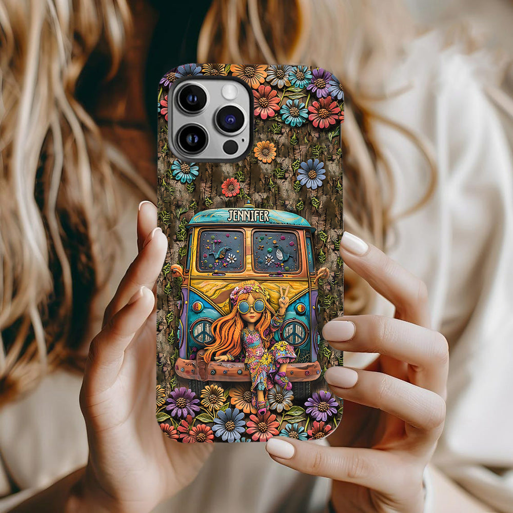 Niedliche Wohnwagen-Handyhülle mit personalisiertem Hippie-Vollbilddruck