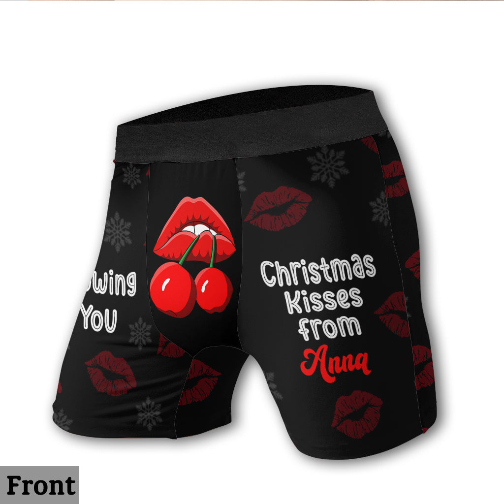 Blowing You Christmas Kisses - Personalized Couple Men’s Boxer Briefs