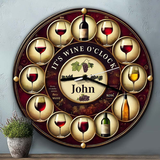 C'est l'heure du vin ! - Horloge murale personnalisée pour le vin