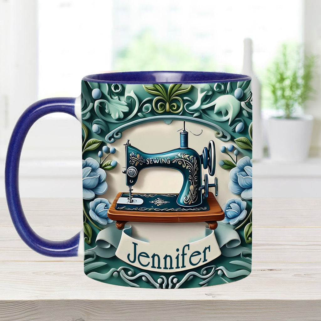 Mug personnalisé « Machine à coudre bleue » - Thème couture