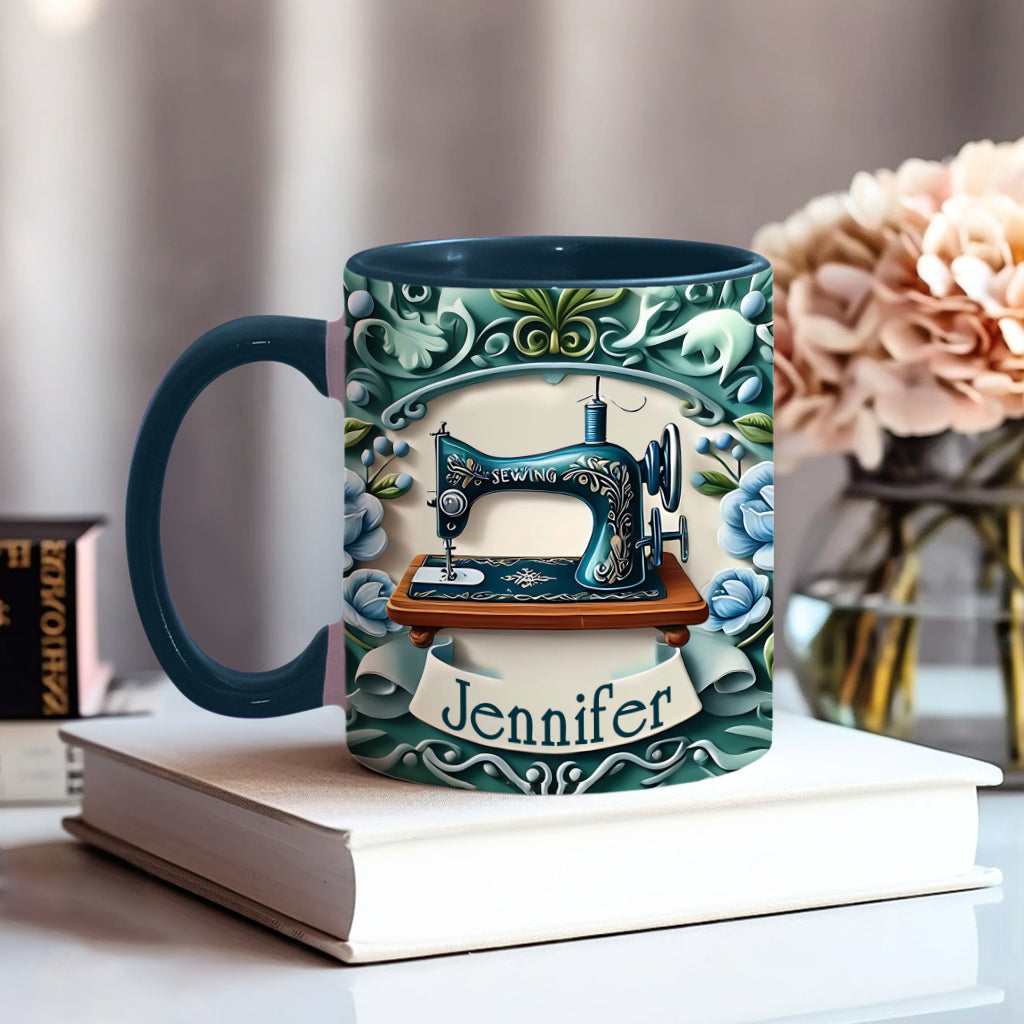 Mug personnalisé « Machine à coudre bleue » - Thème couture