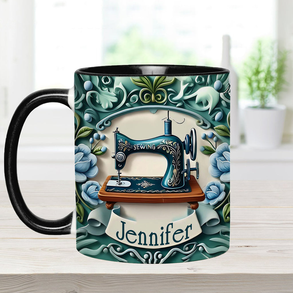 Mug personnalisé « Machine à coudre bleue » - Thème couture