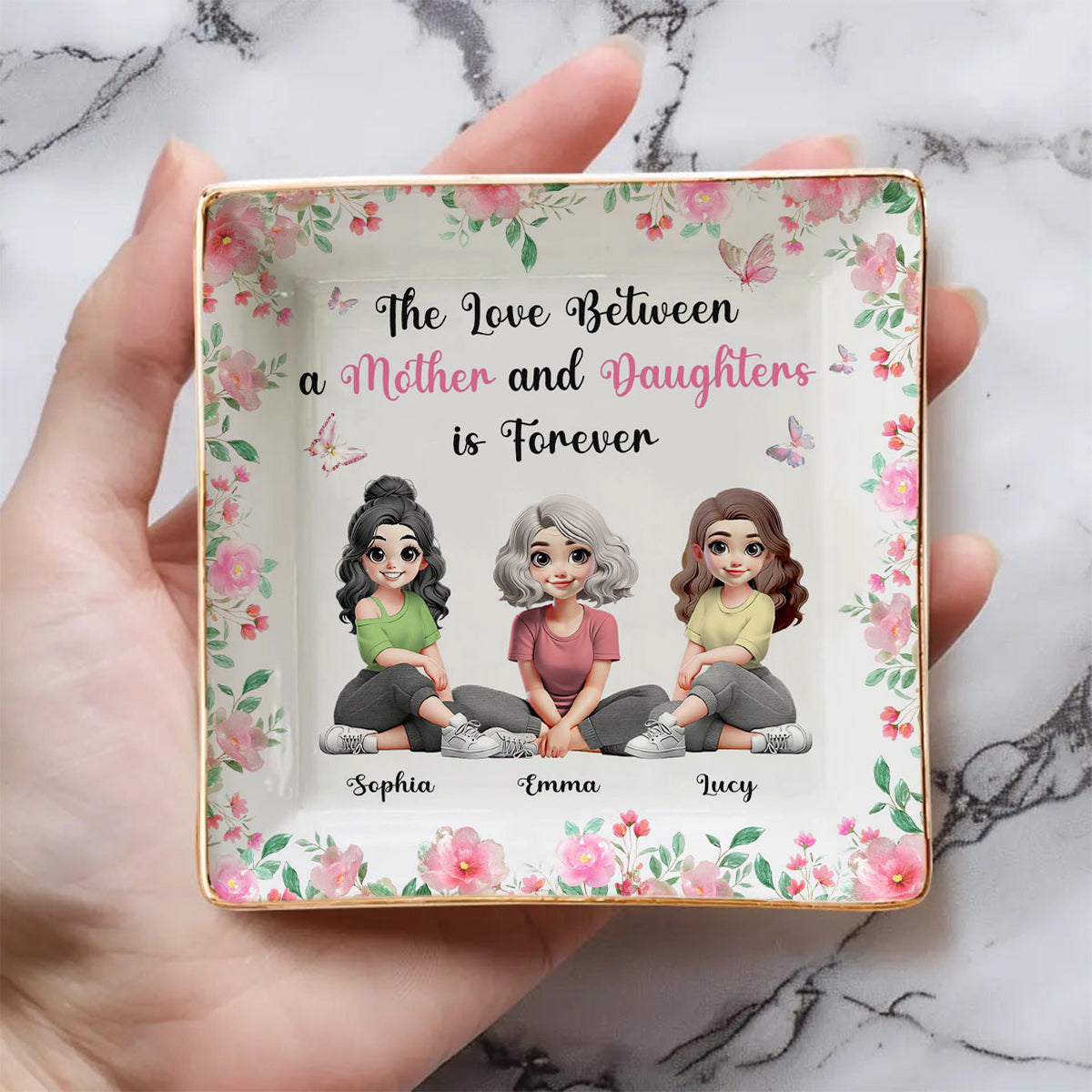 The Love Between A Mother And A Daughter - Personalized Mother Fully Printed Jewelry Dish