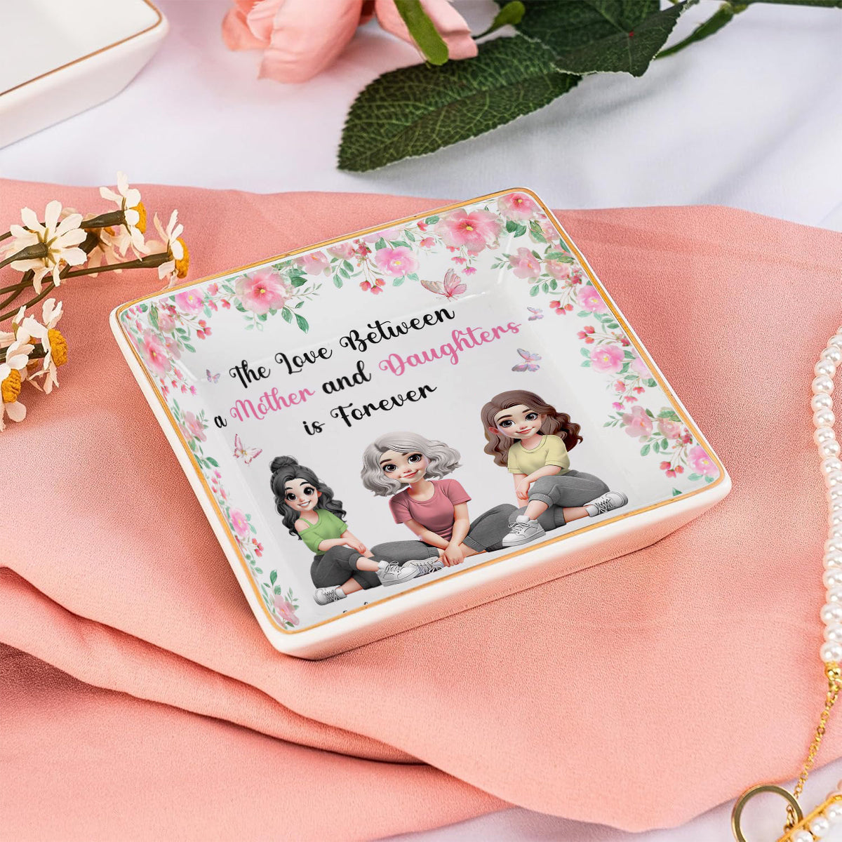 The Love Between A Mother And A Daughter - Personalized Mother Fully Printed Jewelry Dish