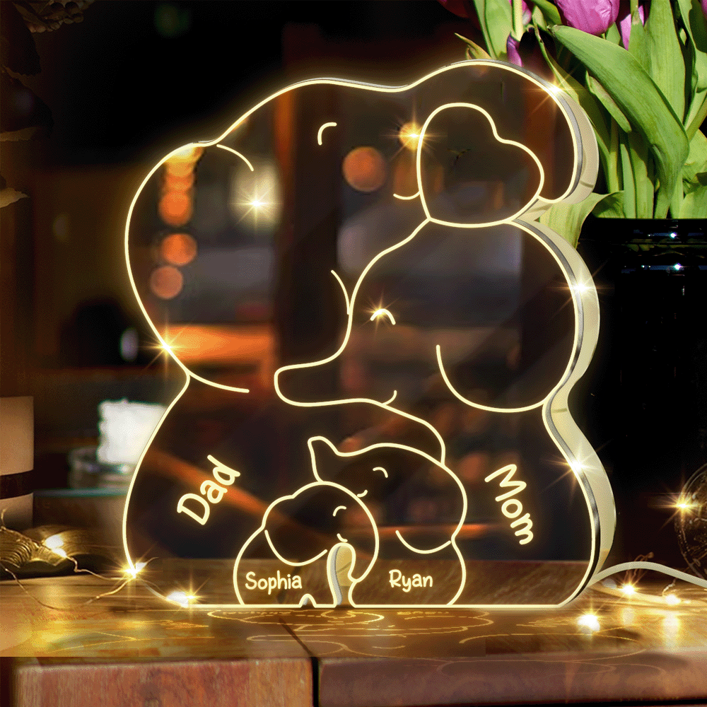 Famille Éléphants - Miroir Lumineux Personnalisé pour la Famille 