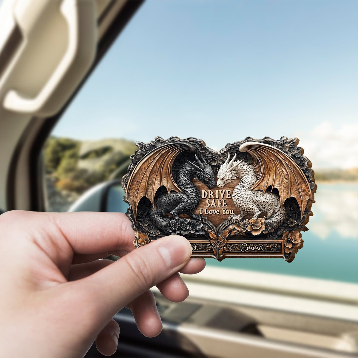 Drive Safe I Love You - Personalized Dragon Shaped Car Visor Clip