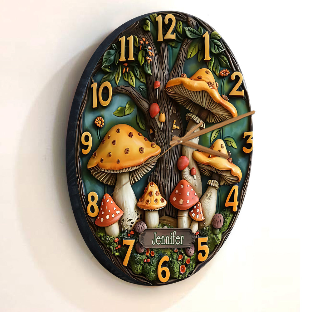 Jardin de champignons - Horloge murale personnalisée en forme de champignon