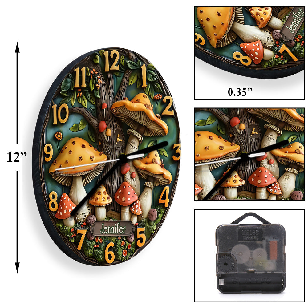 Jardin de champignons - Horloge murale personnalisée en forme de champignon