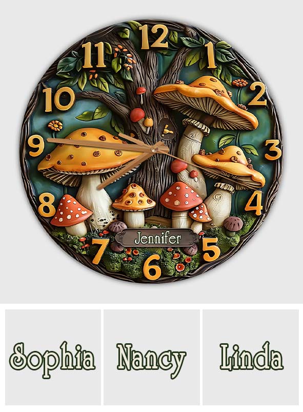 Jardin de champignons - Horloge murale personnalisée en forme de champignon