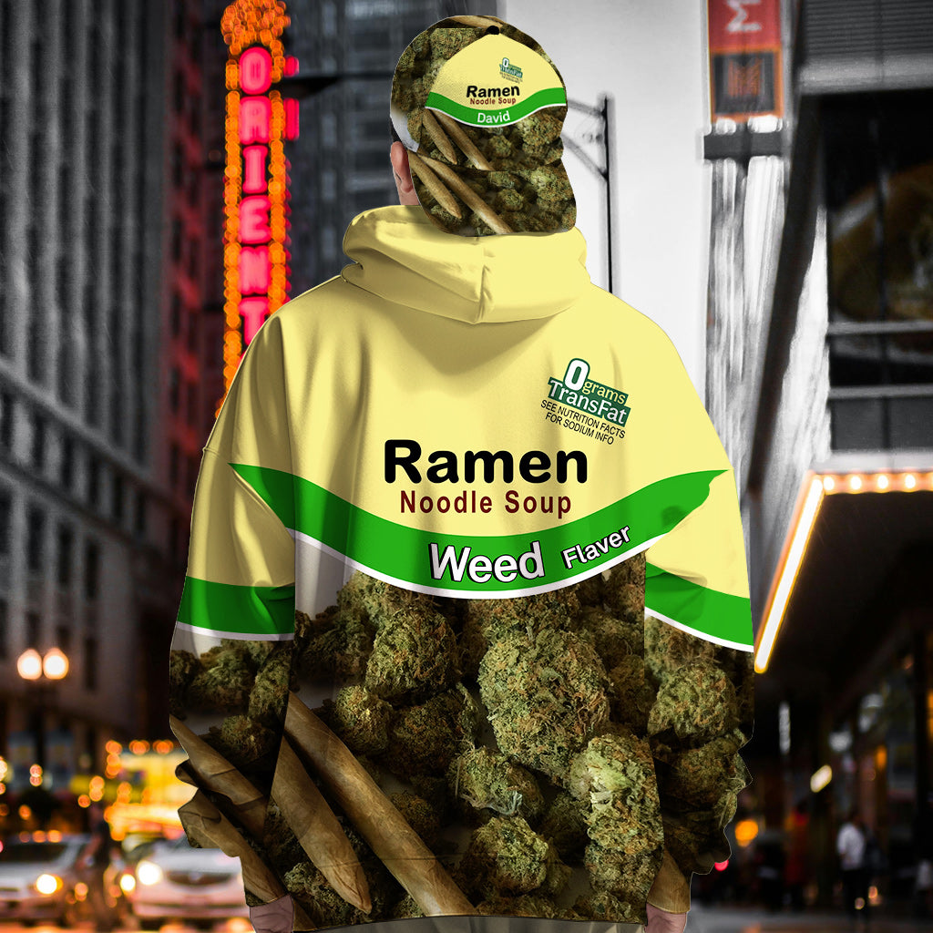Casual Food – Personalisierter Hoodie und klassische Kappe mit Weed-Allover-Print