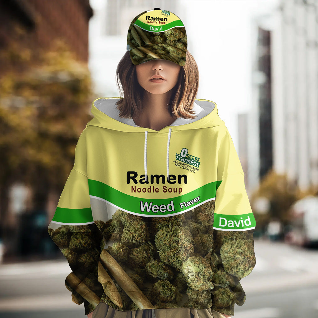 Casual Food – Personalisierter Hoodie und klassische Kappe mit Weed-Allover-Print