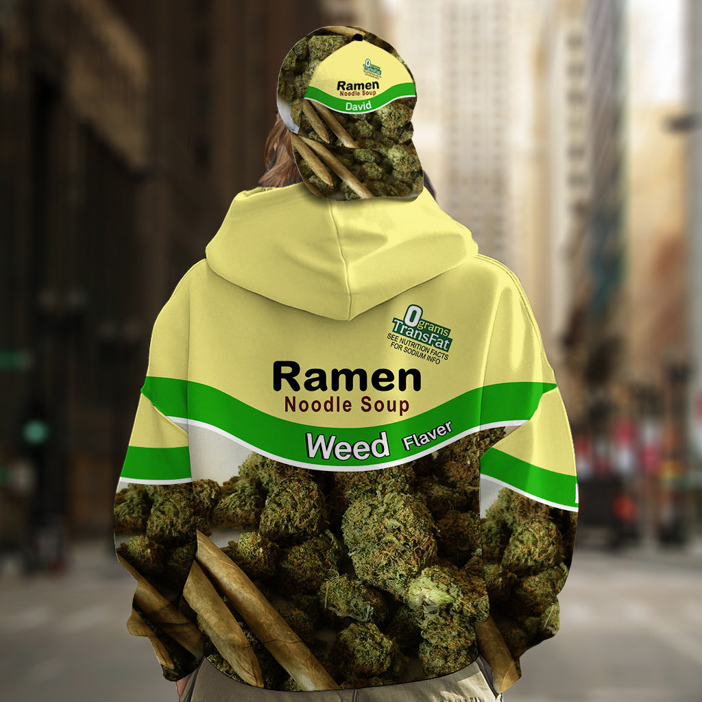 Casual Food – Personalisierter Hoodie und klassische Kappe mit Weed-Allover-Print