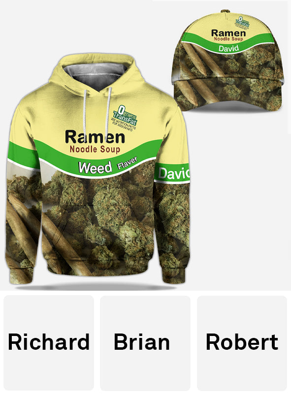 Casual Food – Personalisierter Hoodie und klassische Kappe mit Weed-Allover-Print