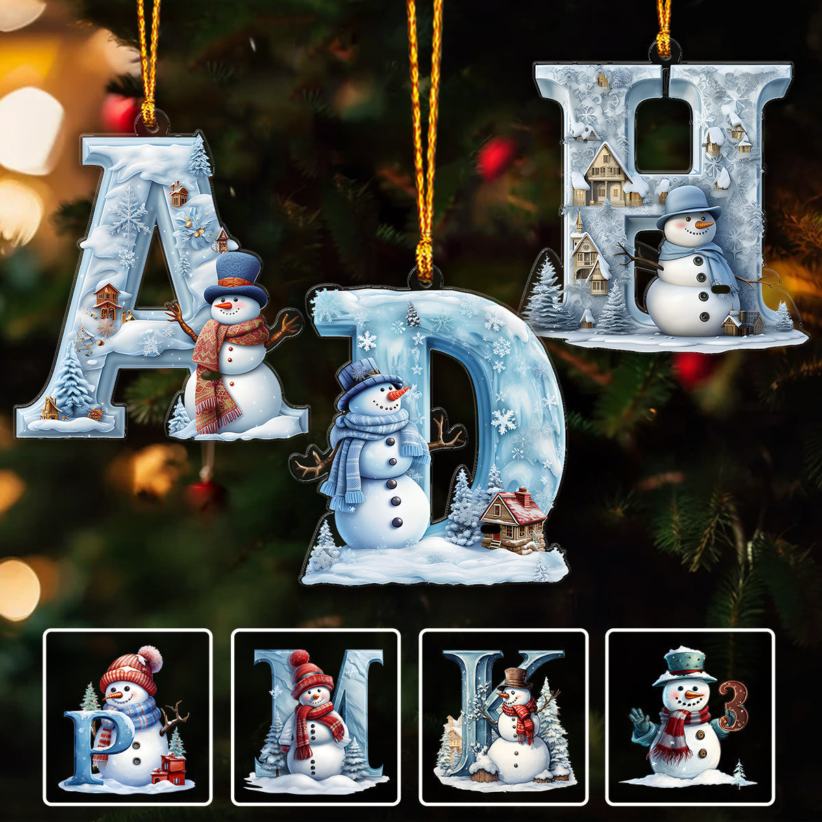 Bonhomme de neige de Noël - Ornement familial personnalisé