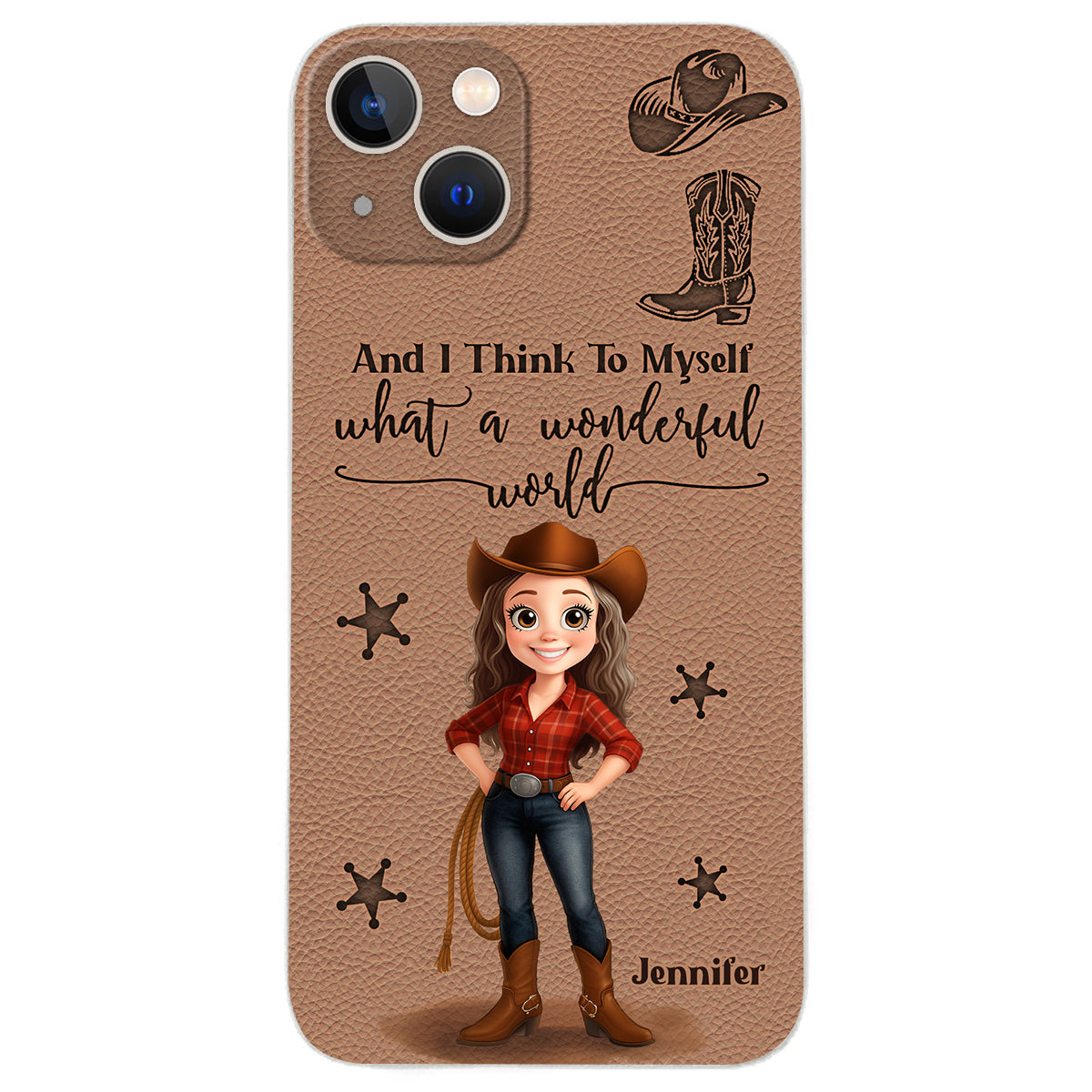Cowgirl What A Wonderful World - Étui de téléphone en cuir personnalisé Cowgirl