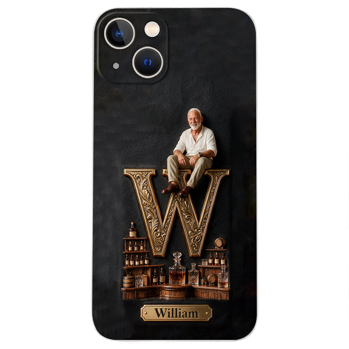 Alphabet Initial For Whiskey, Bourbon... Lovers - Personalized Whisky 3D Embossed Leather Phone Case