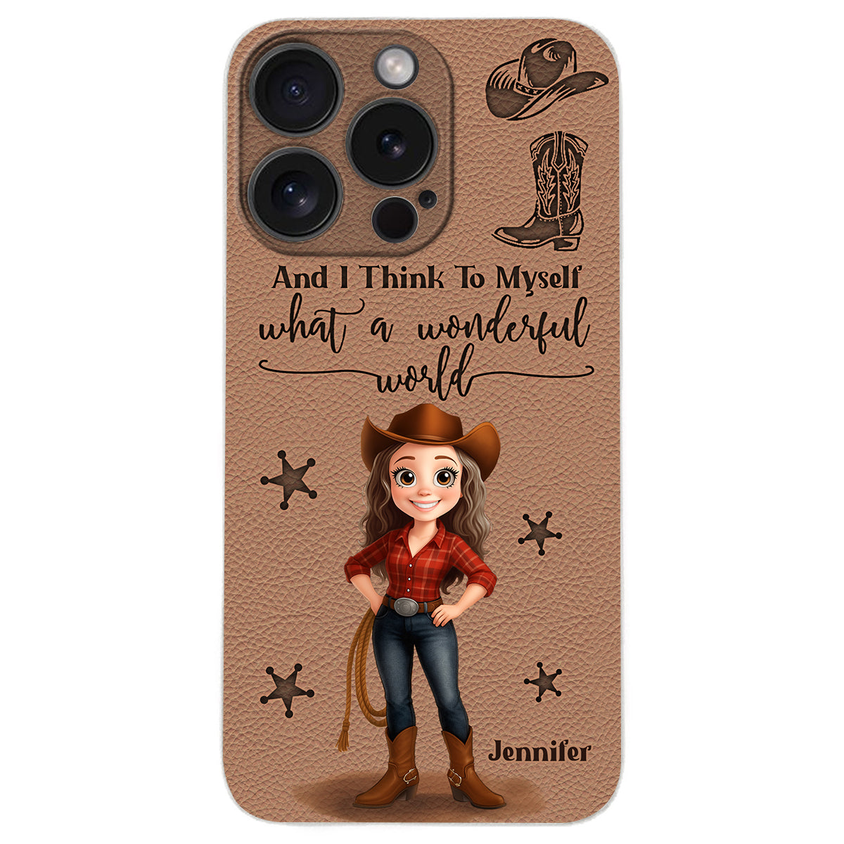 Cowgirl What A Wonderful World - Étui de téléphone en cuir personnalisé Cowgirl