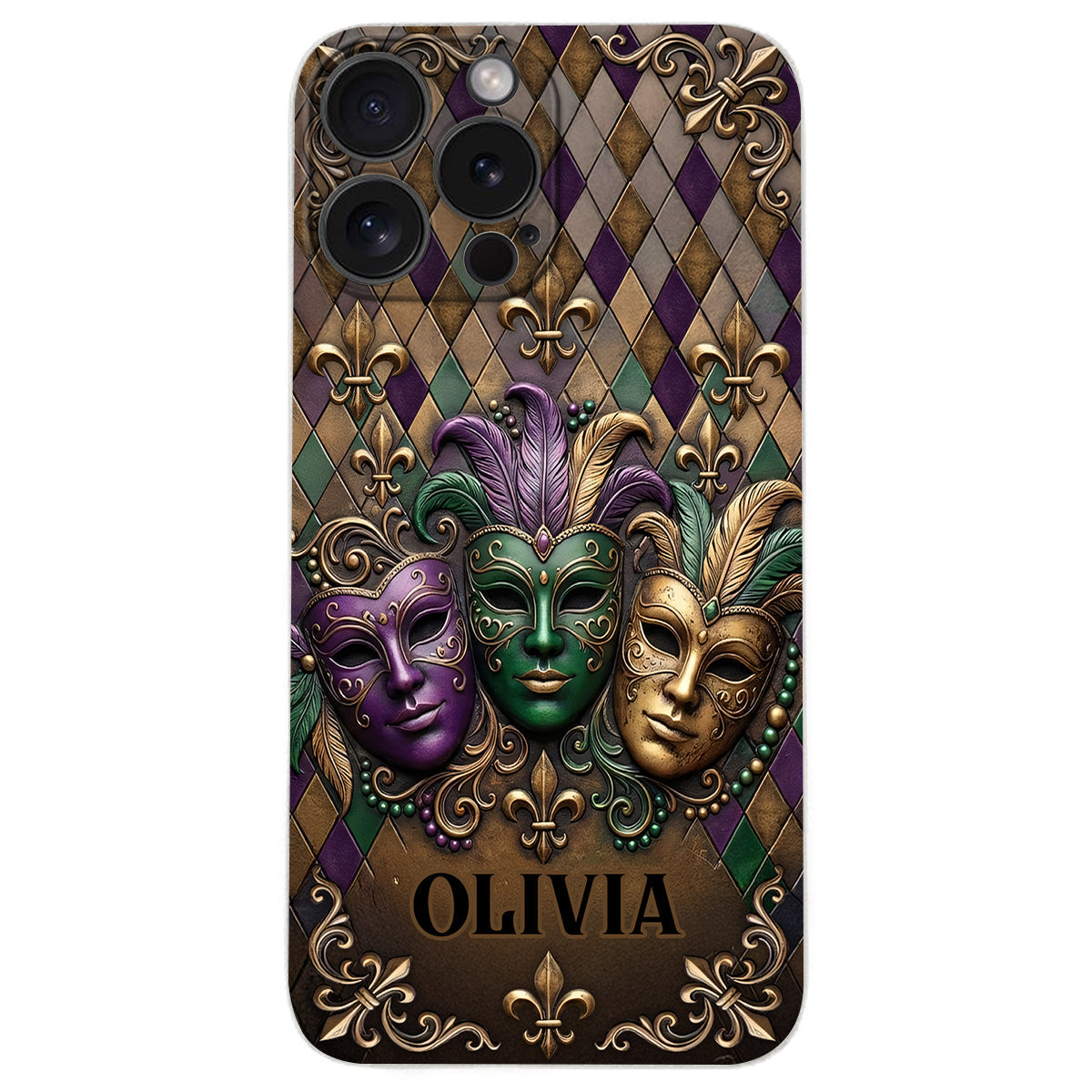 Mardi Gras Fleur de Lis - Étui de téléphone en cuir personnalisé Mardi Gras