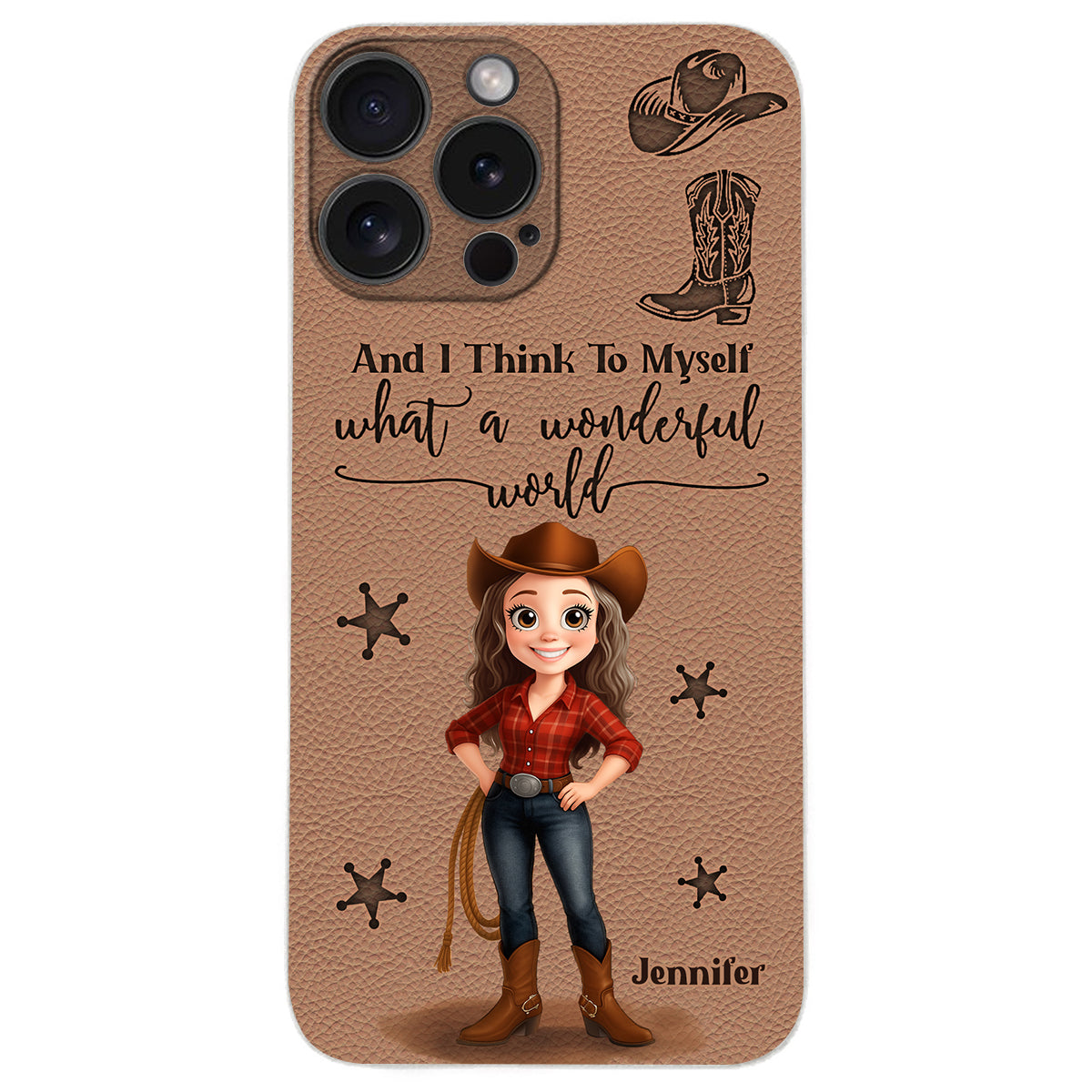 Cowgirl What A Wonderful World - Étui de téléphone en cuir personnalisé Cowgirl