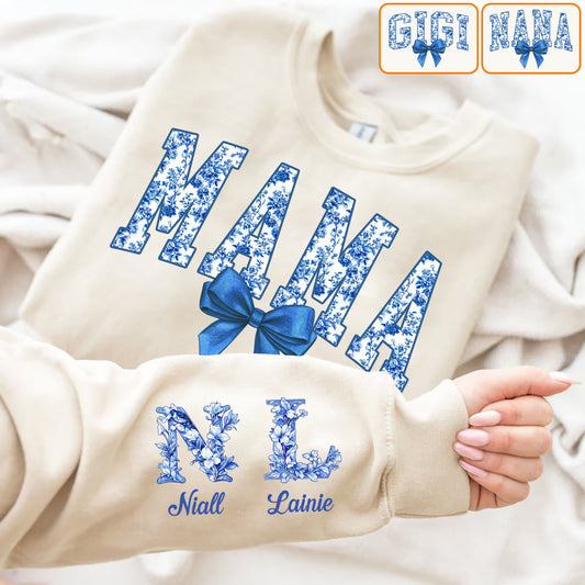 Blue & Pink Floral Toile Mama, Grandma - Personalized Mother All Over Shirt