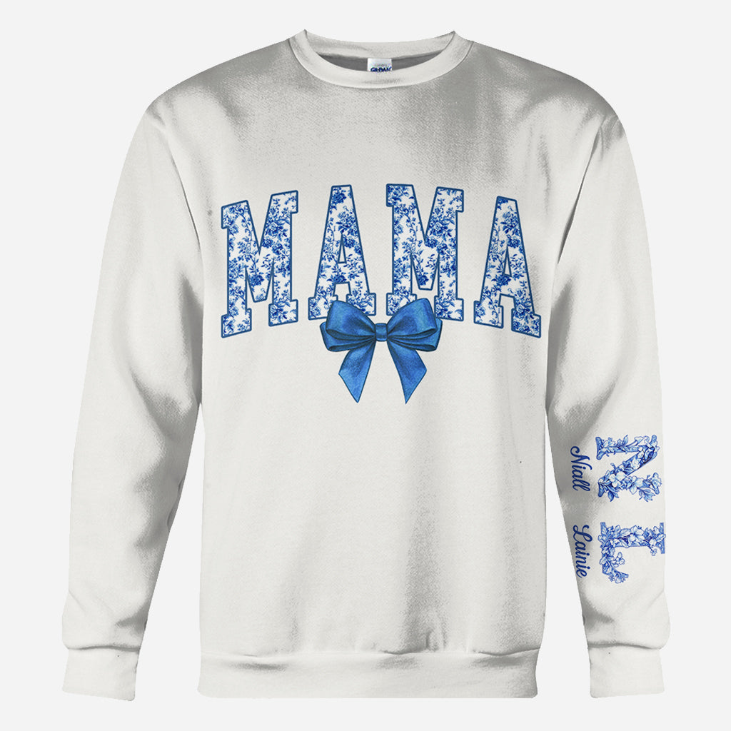 Blue & Pink Floral Toile Mama, Grandma - Personalized Mother All Over Shirt