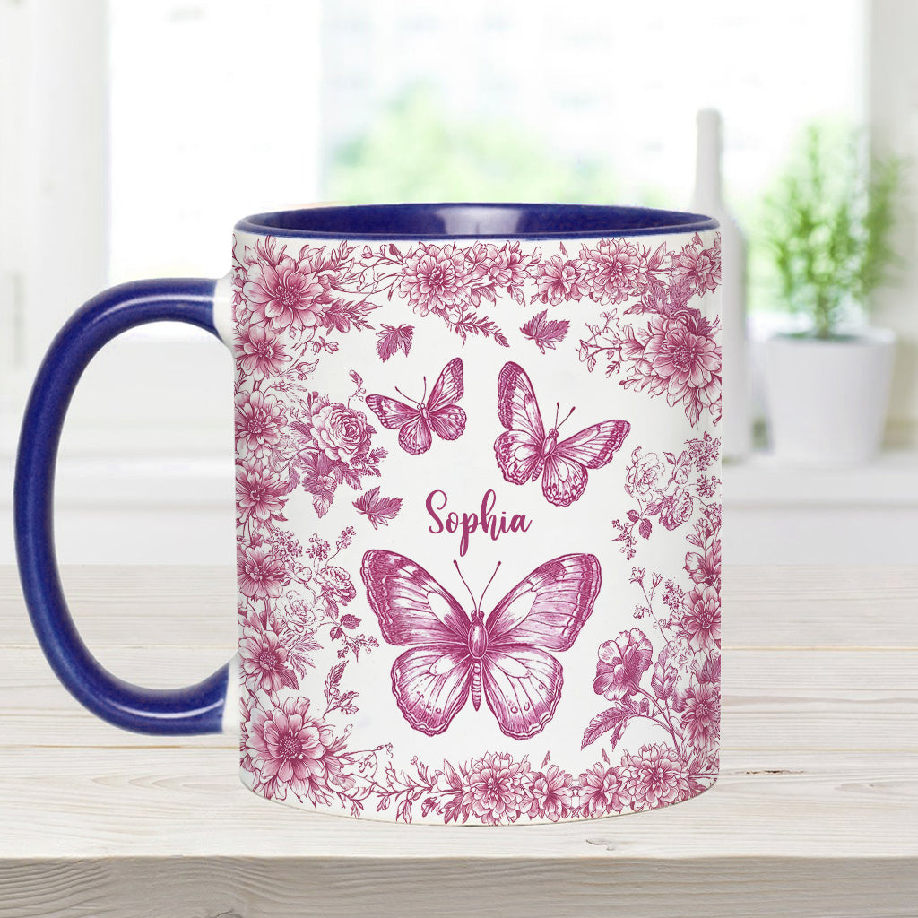 Mug personnalisé à motif papillon rose toile - Mug à accent papillon