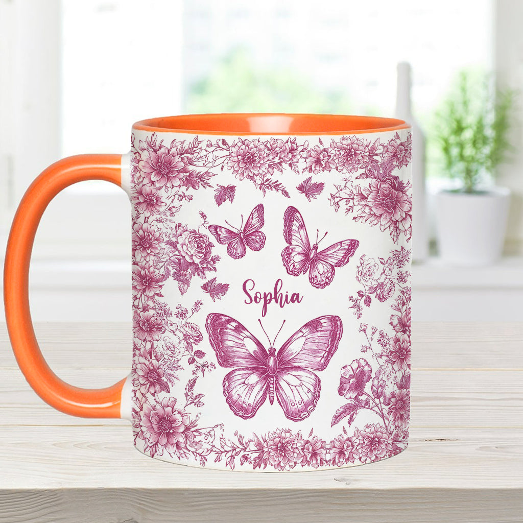 Mug personnalisé à motif papillon rose toile - Mug à accent papillon