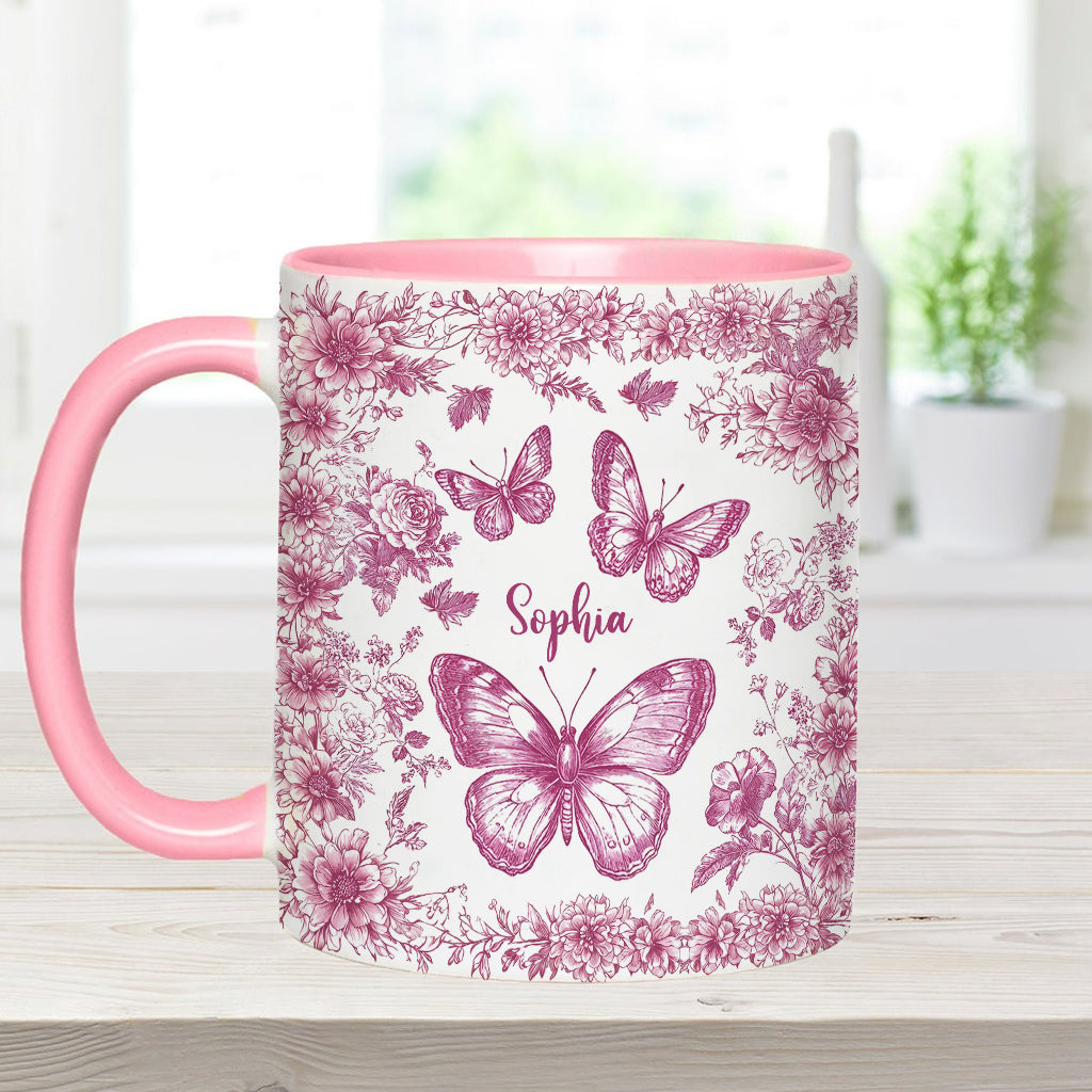 Mug personnalisé à motif papillon rose toile - Mug à accent papillon
