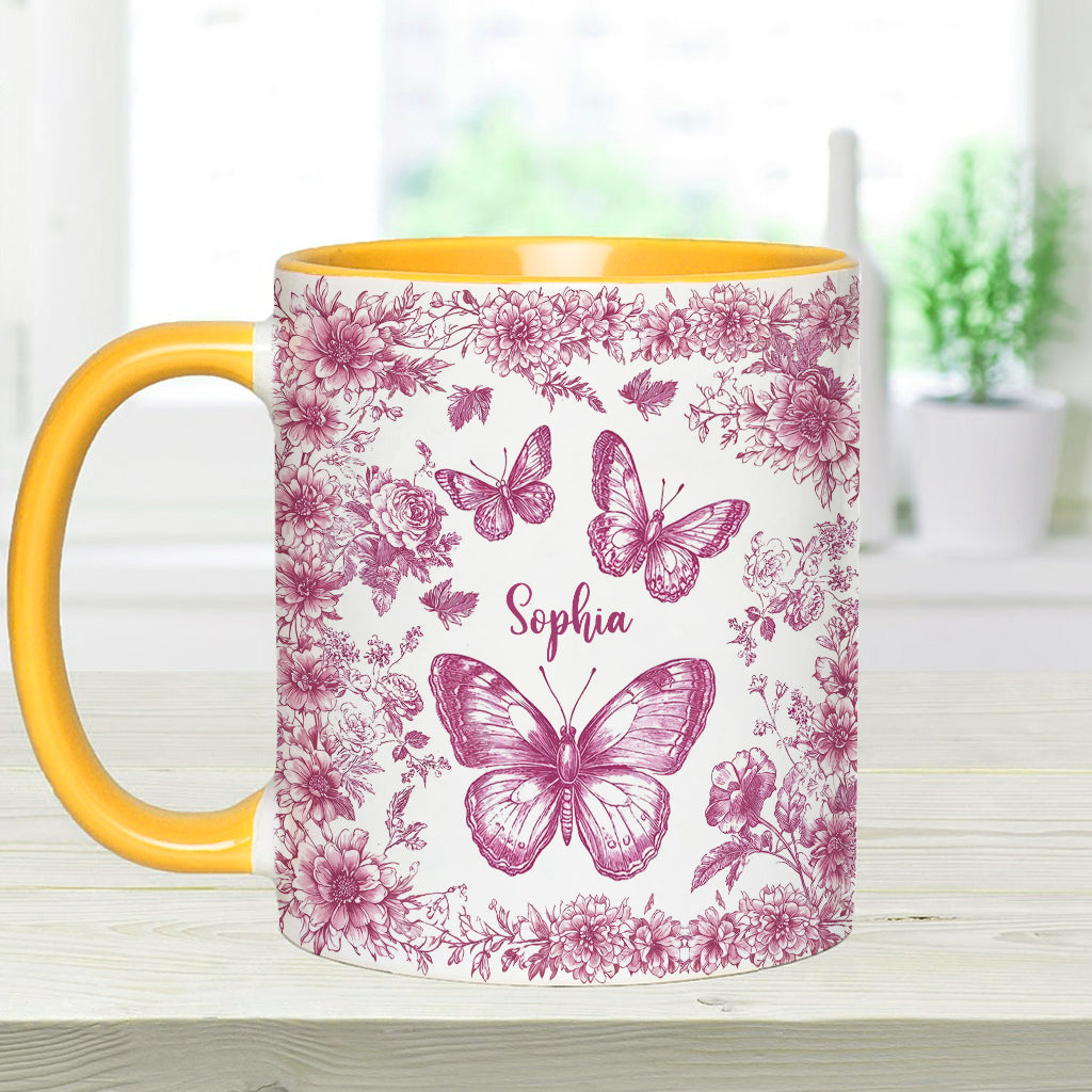 Mug personnalisé à motif papillon rose toile - Mug à accent papillon