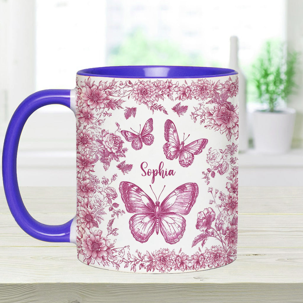 Mug personnalisé à motif papillon rose toile - Mug à accent papillon