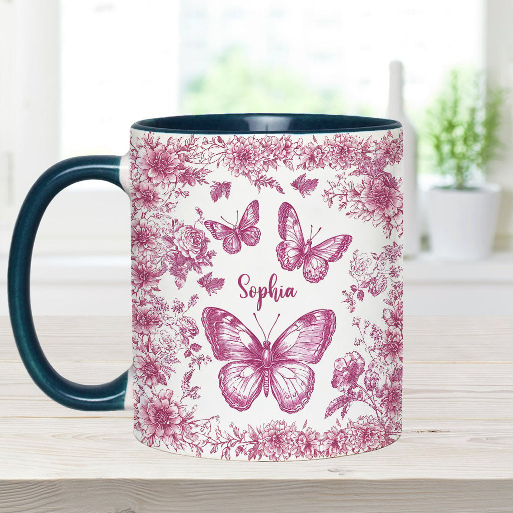 Mug personnalisé à motif papillon rose toile - Mug à accent papillon