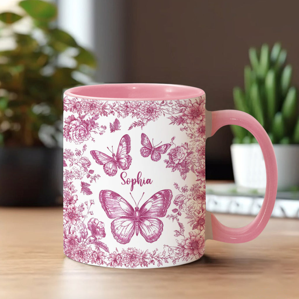 Mug personnalisé à motif papillon rose toile - Mug à accent papillon