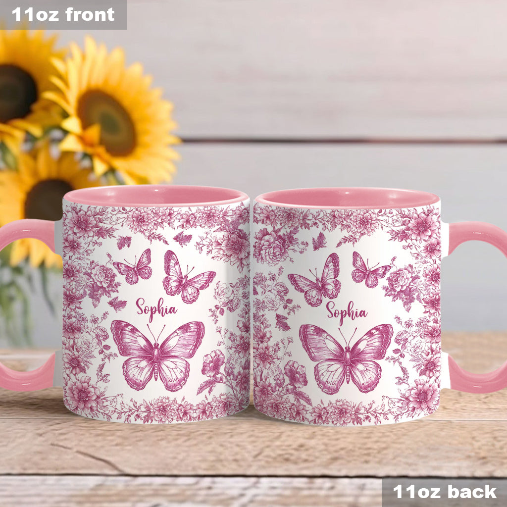 Mug personnalisé à motif papillon rose toile - Mug à accent papillon