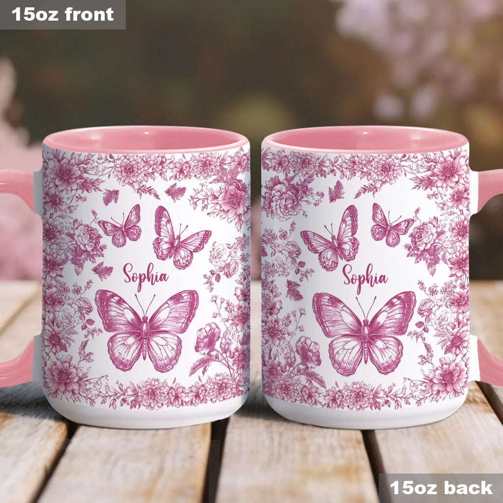 Mug personnalisé à motif papillon rose toile - Mug à accent papillon