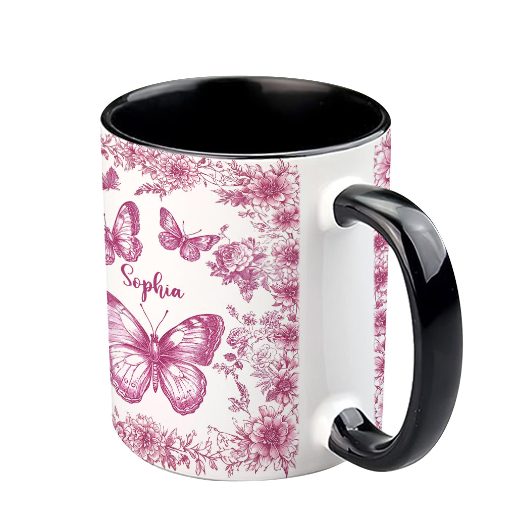 Mug personnalisé à motif papillon rose toile - Mug à accent papillon