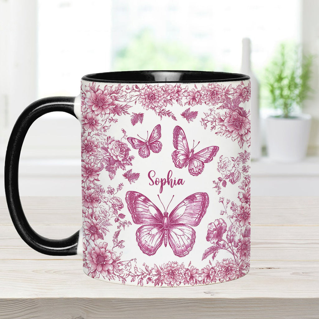 Mug personnalisé à motif papillon rose toile - Mug à accent papillon