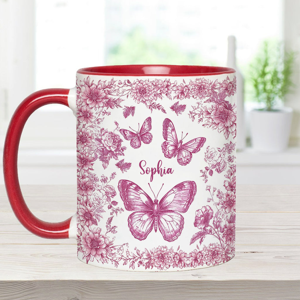 Mug personnalisé à motif papillon rose toile - Mug à accent papillon