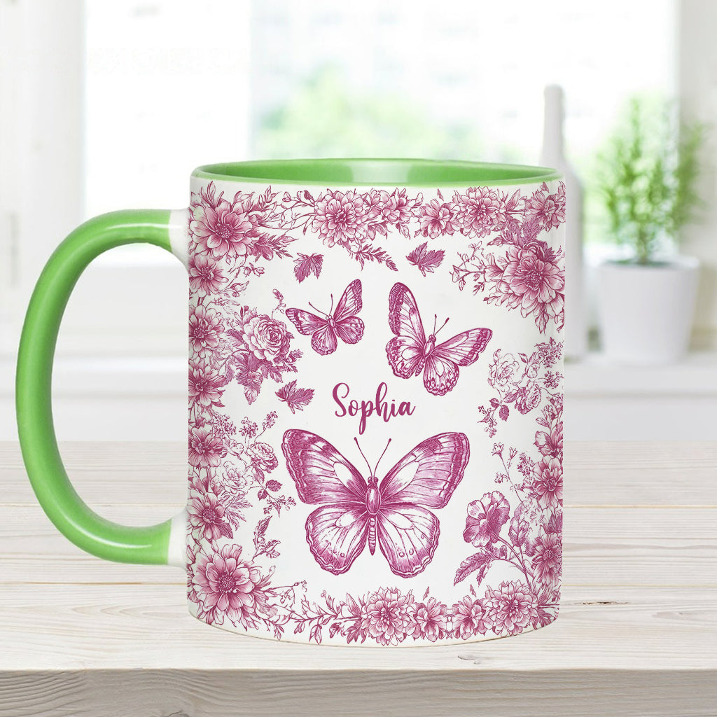 Mug personnalisé à motif papillon rose toile - Mug à accent papillon