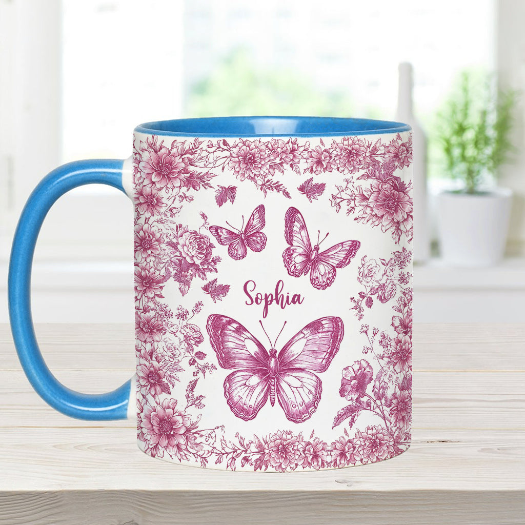 Mug personnalisé à motif papillon rose toile - Mug à accent papillon