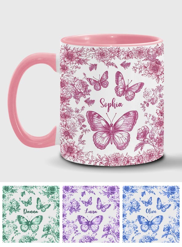 Mug personnalisé à motif papillon rose toile - Mug à accent papillon