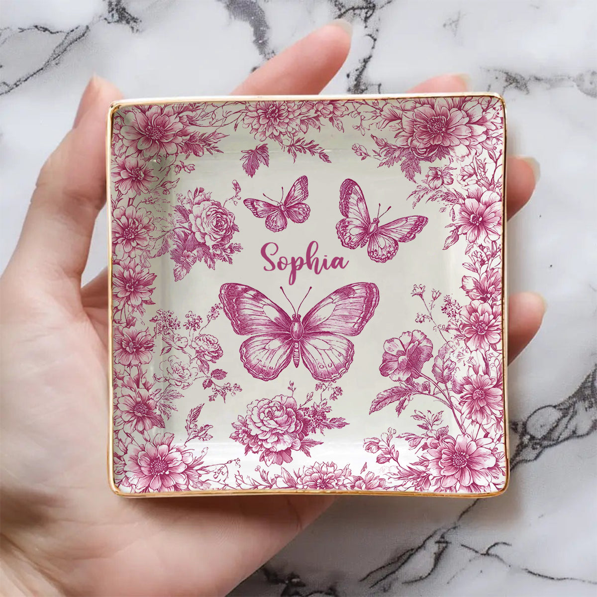 Papillon rose toile - Porte-bijoux papillon personnalisé entièrement imprimé