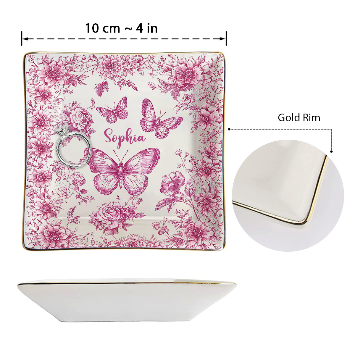 Papillon rose toile - Porte-bijoux papillon personnalisé entièrement imprimé