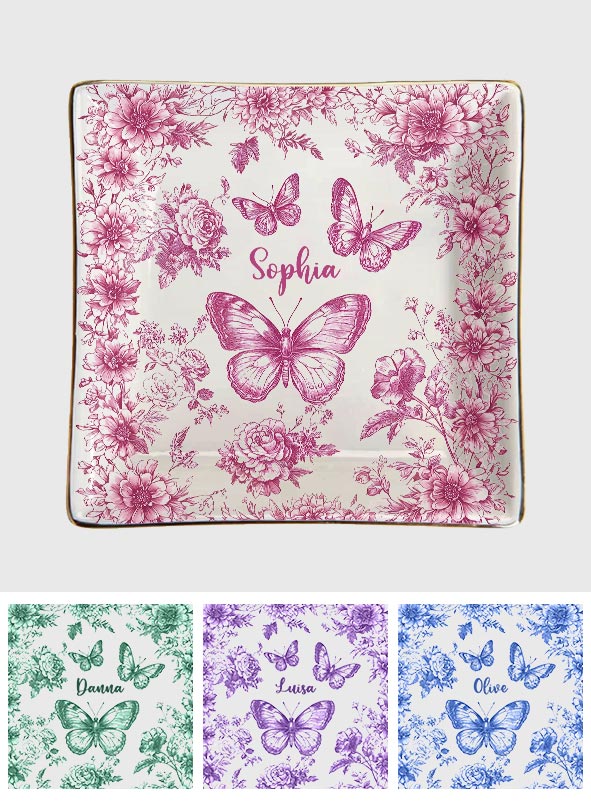 Papillon rose toile - Porte-bijoux papillon personnalisé entièrement imprimé