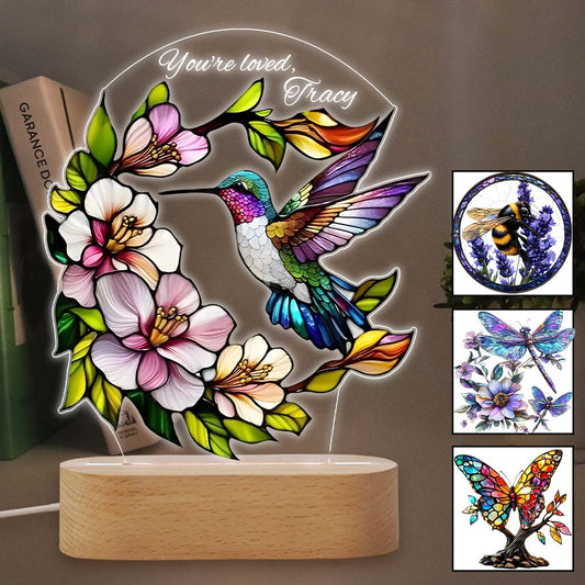 Nature Lovers Butterfly Dragonfly Bee Hummingbird - Personalized Gardening Shaped Plaque Light Base