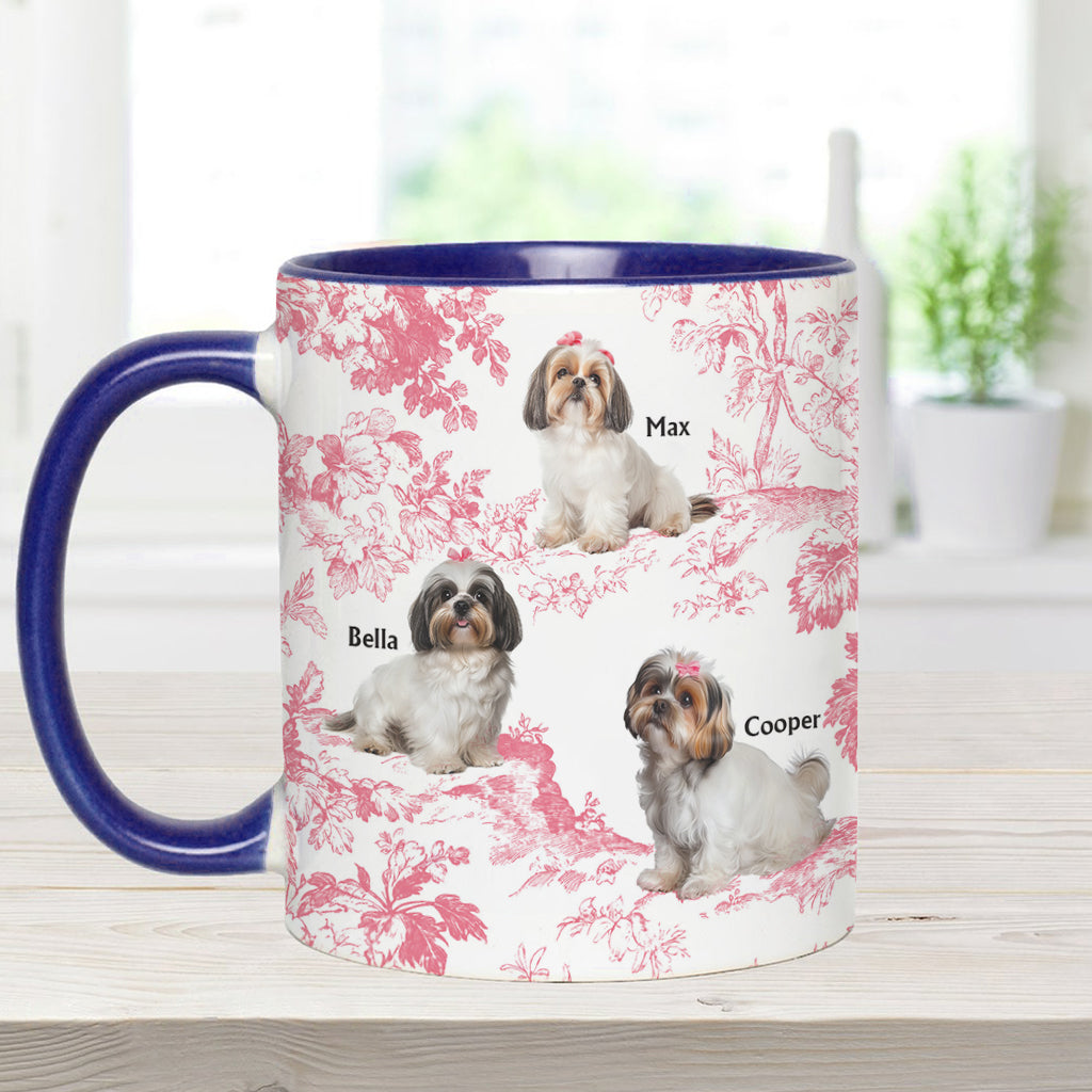 Mug personnalisé avec photo de chien et motif Toile de Jouy