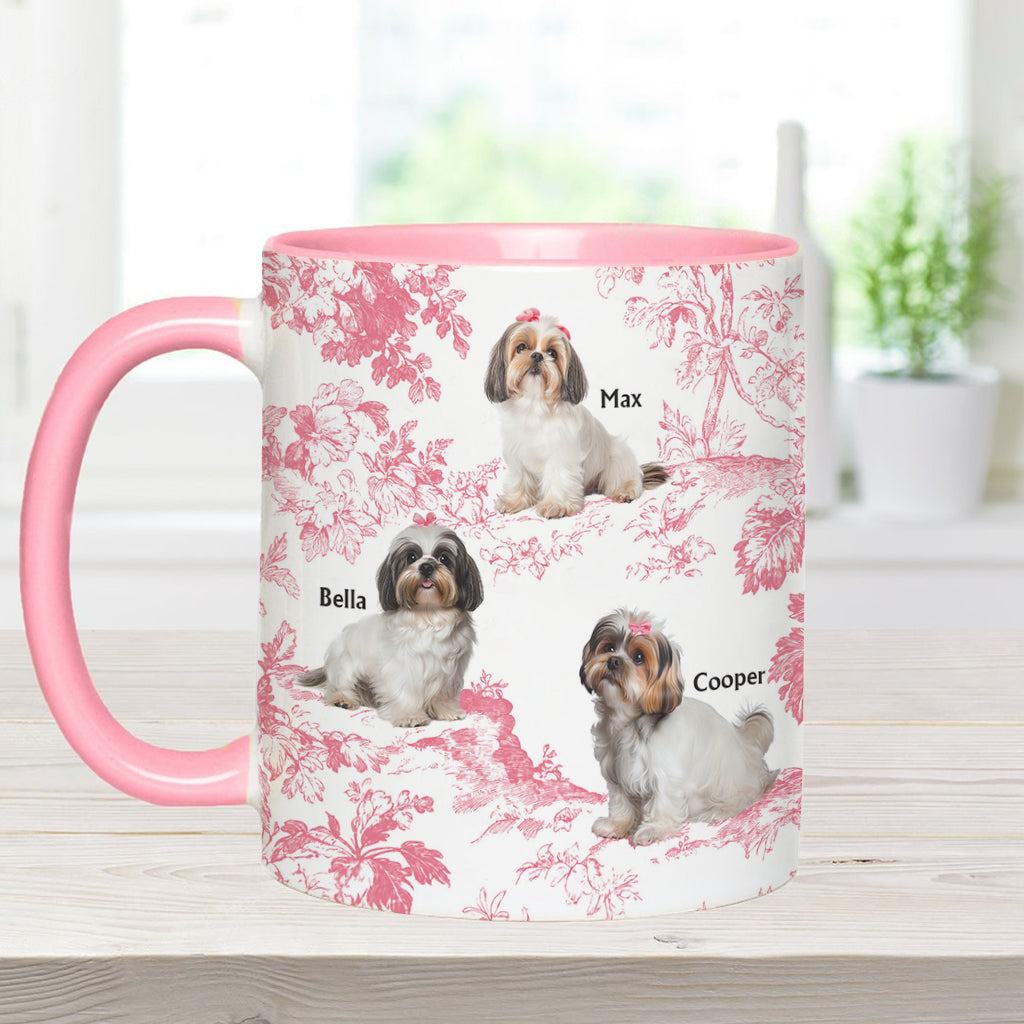 Mug personnalisé avec photo de chien et motif Toile de Jouy