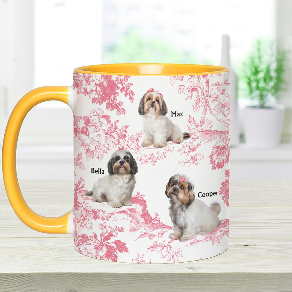 Mug personnalisé avec photo de chien et motif Toile de Jouy