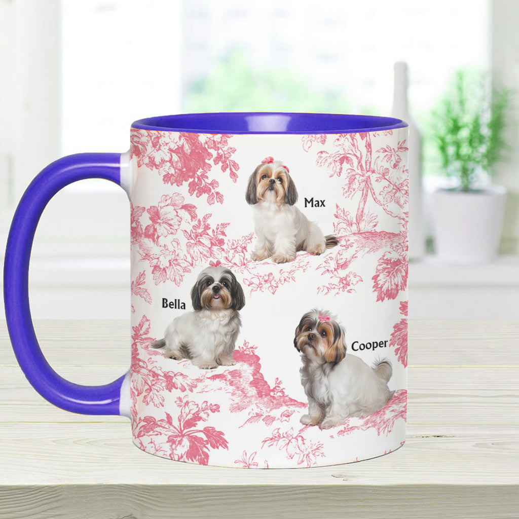 Mug personnalisé avec photo de chien et motif Toile de Jouy
