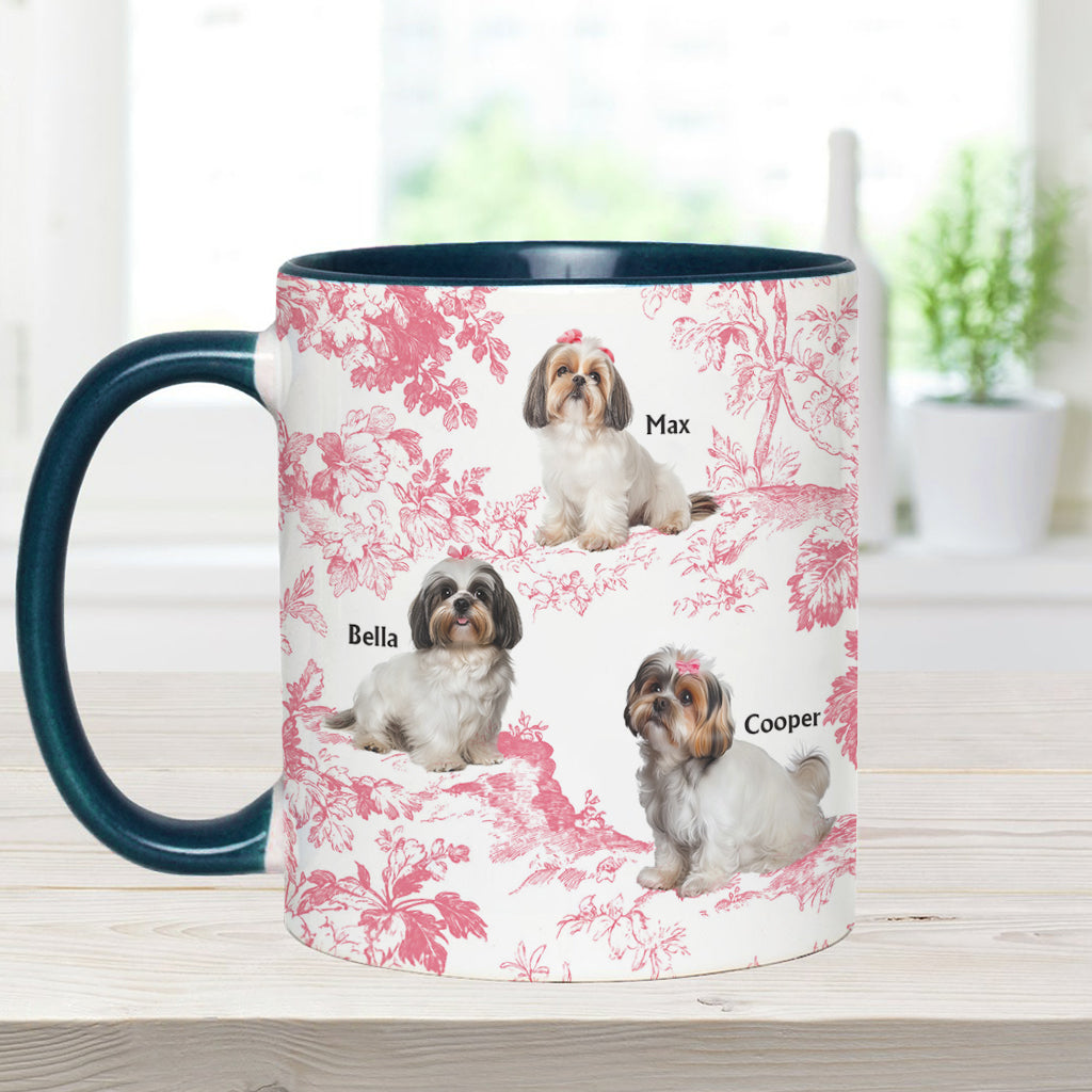 Mug personnalisé avec photo de chien et motif Toile de Jouy