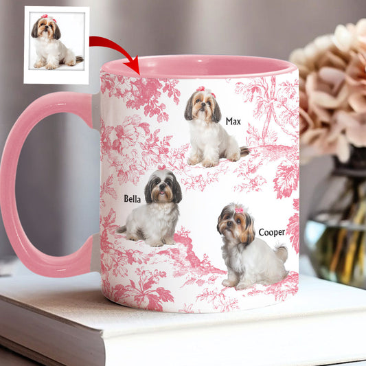Mug personnalisé avec photo de chien et motif Toile de Jouy